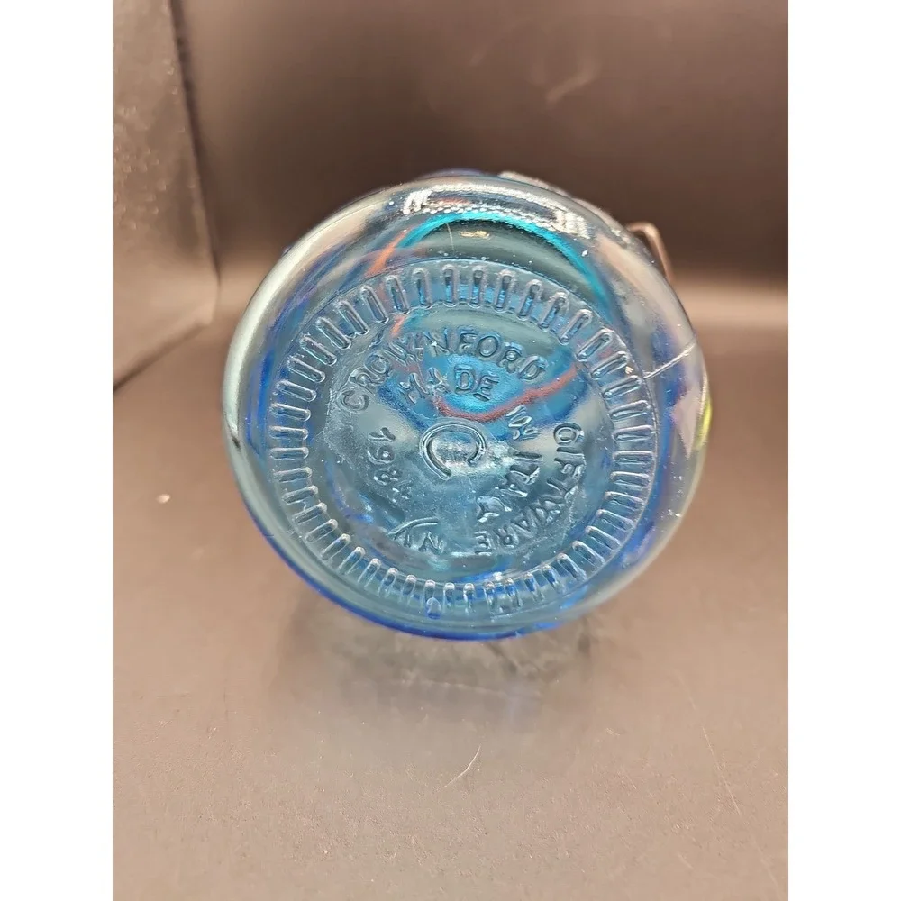 Vintage Blue Glass Storage Jar Hearts Crownford Giftware Corp  7 Tall